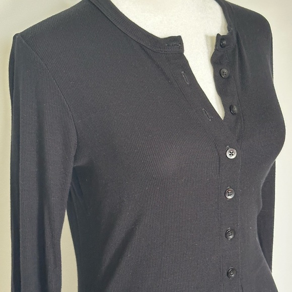 CLYQUE Black Ribbed Henley Mini Dress Long Sleeve Bodycon Stretch Party - Picture 6 of 6